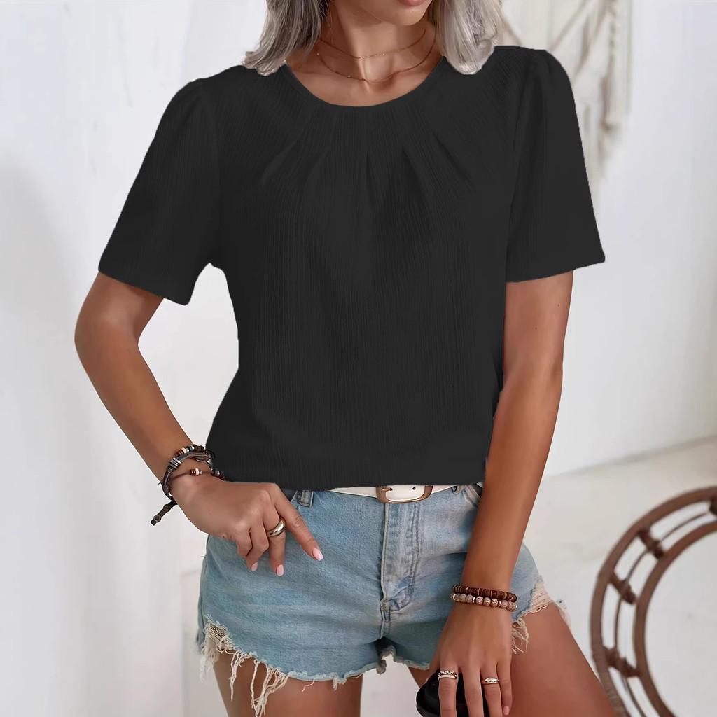 Casual Womens T Shirt With Pleated Design And Polyester Fabric For Daily Wear