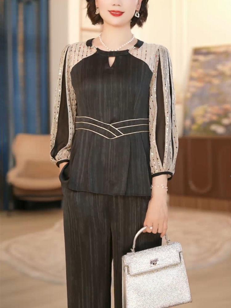 Women's 2025 High-End Spring-Autumn Slimming Two-Piece Set: Long Sleeve, Chic & Fashionable