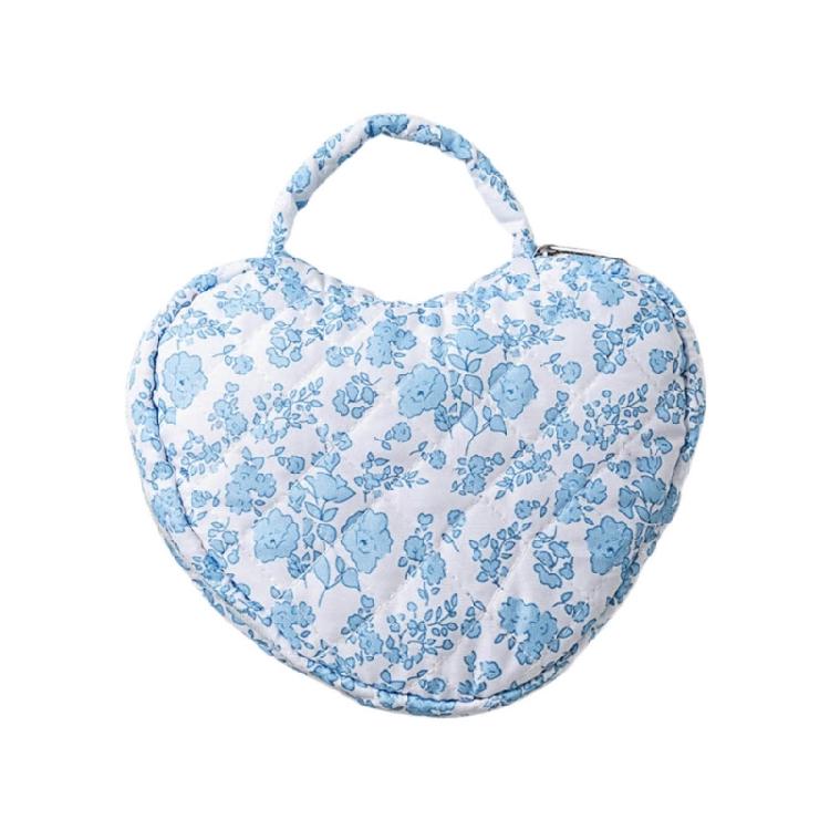 Florals Heart Makeup Organizers Quilted Water Resistant Cosmetic Bag for Travel Portable Toiletry Storage Women Use