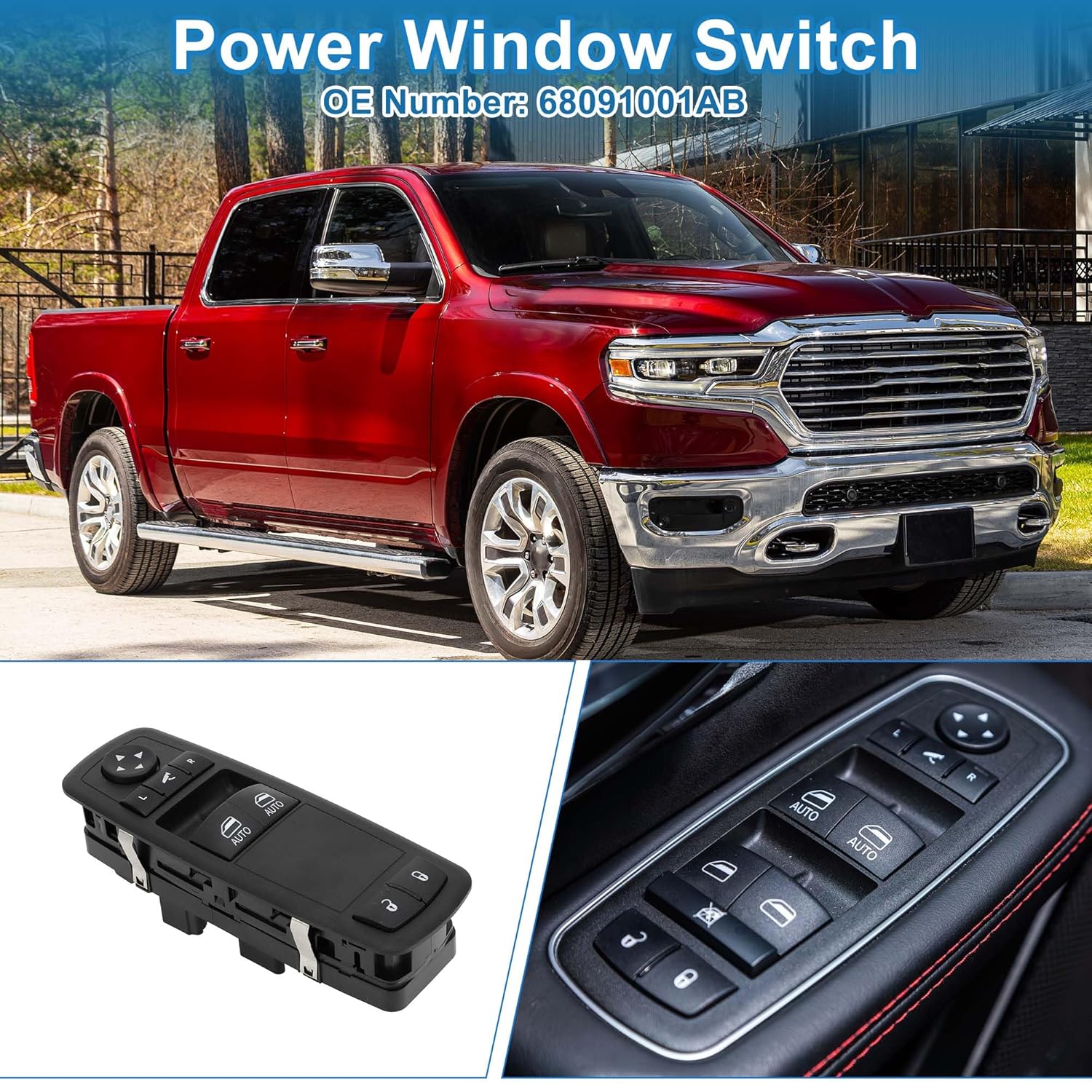 Power Window Switch No.68091001AB Window Control Switch for Ram 1500 3500 Black
