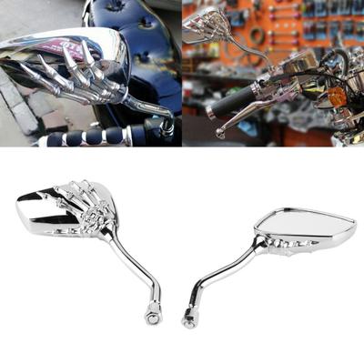 1 Pair Left Right Universal Motorcycle Chrome Skull Hands Side Rear View