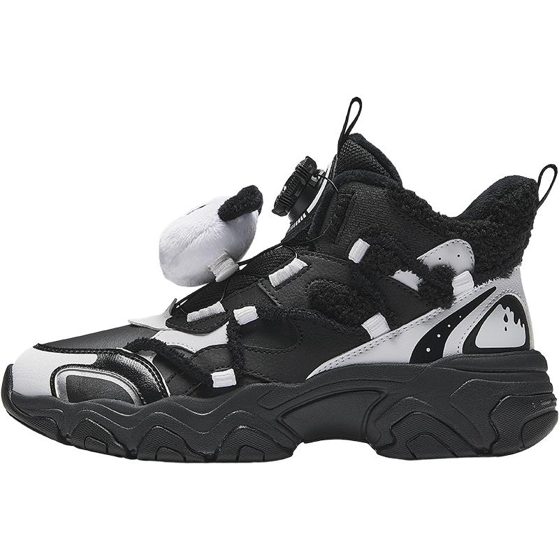 Anta Kids Warm Bear Trendy Fashion Thickened Non-Slip Warm Mid-Top Casual Shoes Kids Casual Shoes Black White A22446901-6
