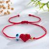 Handcrafted Red Cord Evil Eyes Bracelet With Heart Charm Adjustable Wrist Jewelry For Women Men Friendship Gift