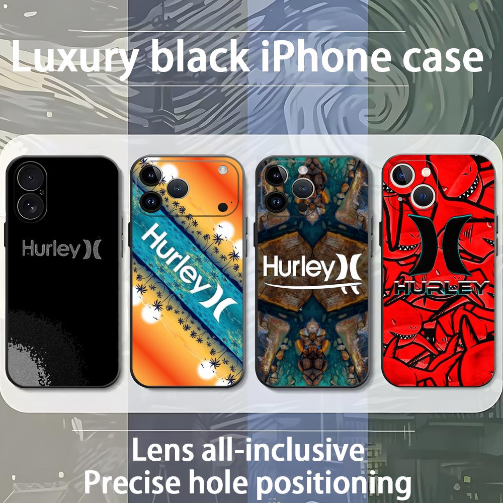 Hot Brand Hurley Phone Case For iPhone 17 16 e 15 14 13 12 11 XS XR Plus Mini Pro Max Soft black Shockproof Cover