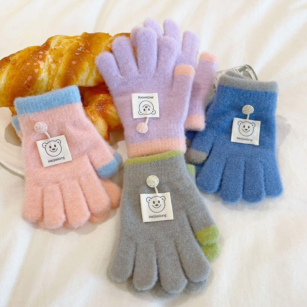 3-8 Years Old Thicken Velvet Children Knitted Gloves Elastic Winter Warm Gloves