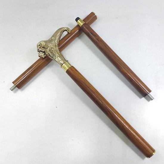 Laski i laski do chodzenia z mosiężną rękojeścią dla mężczyzn kobiet 91,44 cm brązowe drewno lwia twarz mosiężna rękojeść unisex derby składana laska