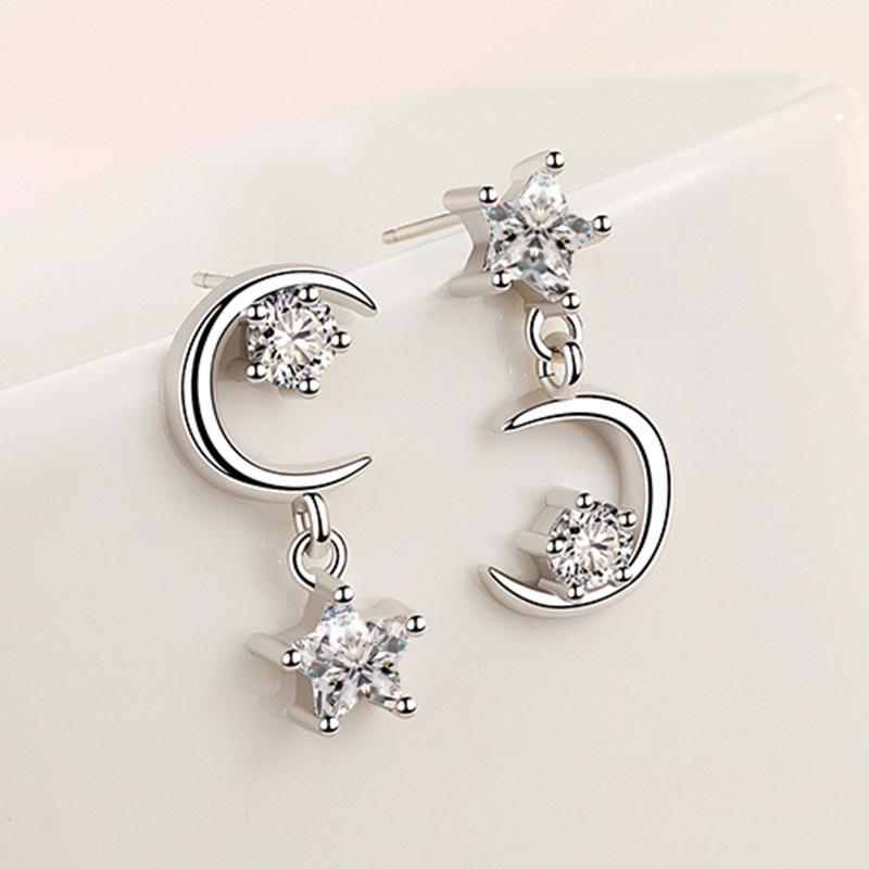 

Модные асимметричные серьги серебряного цвета, серьги-подвески в виде звезд и луны для женщин, невест, подружек невесты, подарки на День святого Валентина серебряный