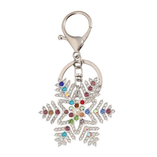 

Keychain Pendant Sparkling Rhinestones Inlaid Snowflake Design Key Holder with Lobster Clasp Backpacks Car Accessory