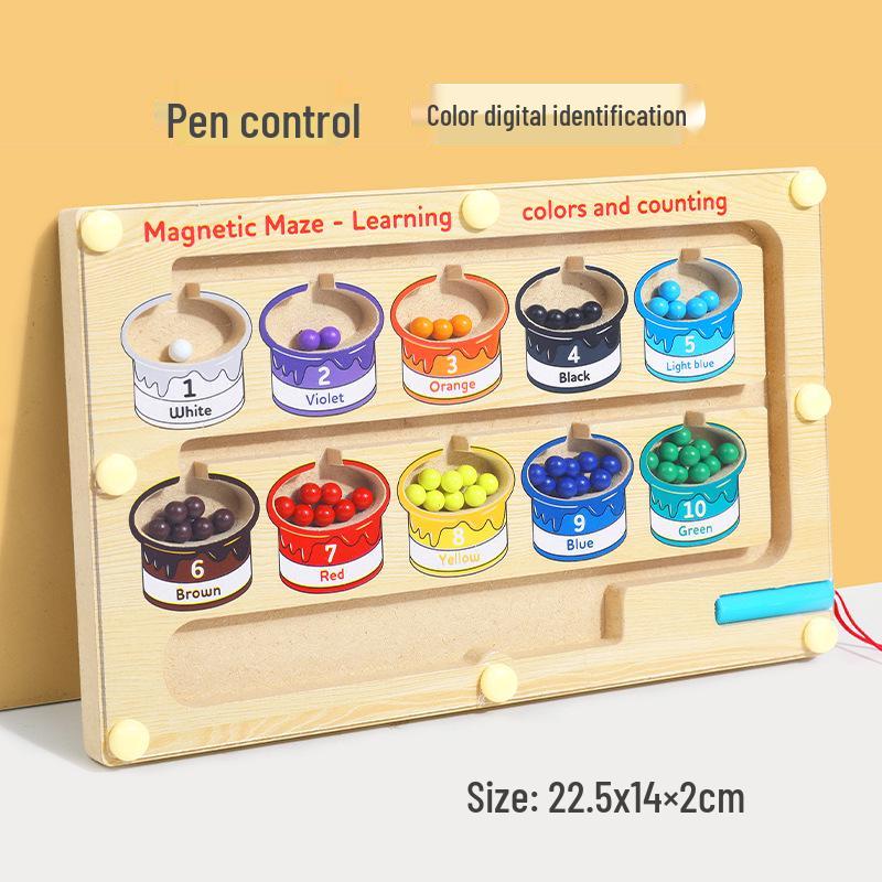 Wooden Magnetic Maze Puzzle - Color Classification and Logic Training for Kids