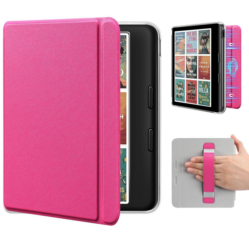 Hülle für 7" Kobo Libra Colour, Integrierter Handgurt, Schlanke Leichte PU-Leder Hartschalen-Rückseite Abdeckung