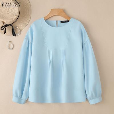 Women Casual Round Neck Solid Color Long Sleeve Blouse