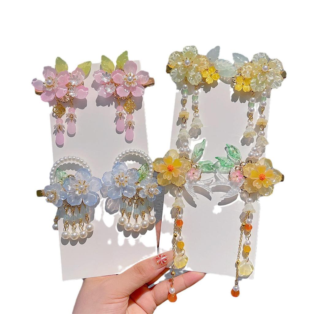 Chinese Style Tassel Hair Accessories for Girls - Hanfu Flower Pendant Headdress & Hair Clips