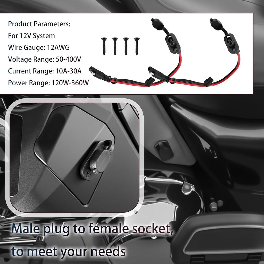 2PCS 1Ft 12AWG SAE Connector Harness with Dust Cap | Waterproof 12V Quick Connect Plug,Male To Female Socket,for Battery Charger/Solar Panel,Easy