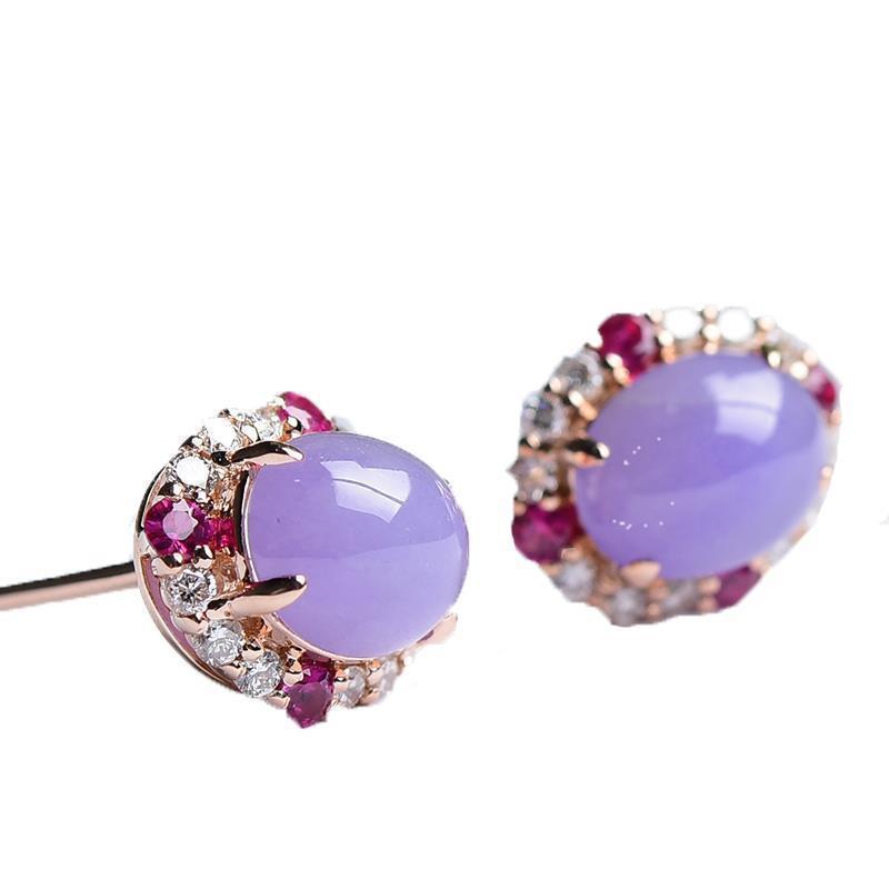 Classic New In Natural Chalcedony Violet Earings Stud  Inlaid Exquisite Pink Crystal Earrings For Women Wedding Jewelry