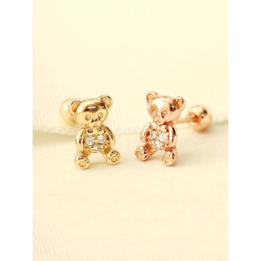 

Сережки-пірсинг ведмедик з бантиком з кубічного цирконію 14К 14K gold / Bar thickness 0.8mm_Bar length 4mm