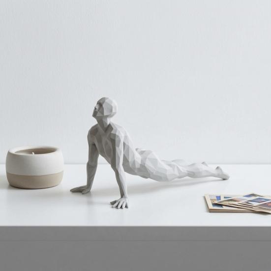 Yousheng Stable Base Ornament, 3D Printed Yoga Figure with White Matte Texture, Geometric Cross-Section Design Sculpture for Desk Tea