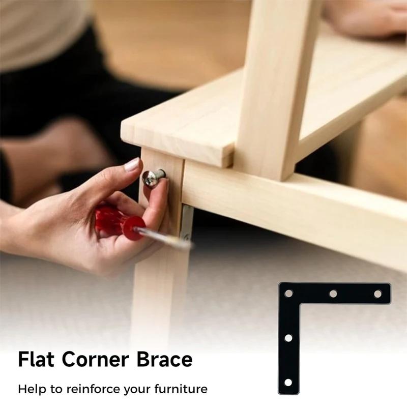 1Pcs of Stainless Steel and Black Paint Thickened Corner Code and L-Shape Triangular Flat Connector Fixed with Screws