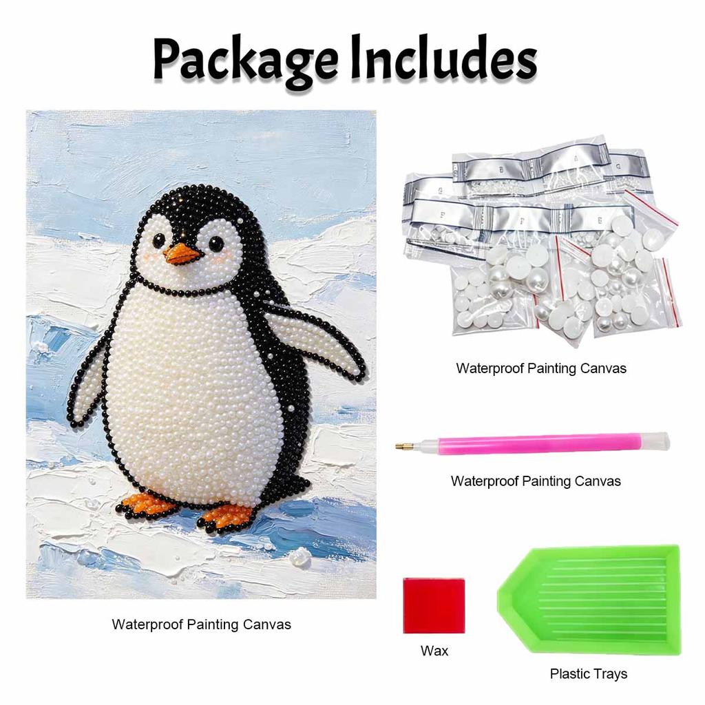 DIY Framed Pearl Painting Kit Penguin Pattern 3D Sparkling Bead Art Canvas Elegant Home Wall Decor Gift for Women and Craft Lovers