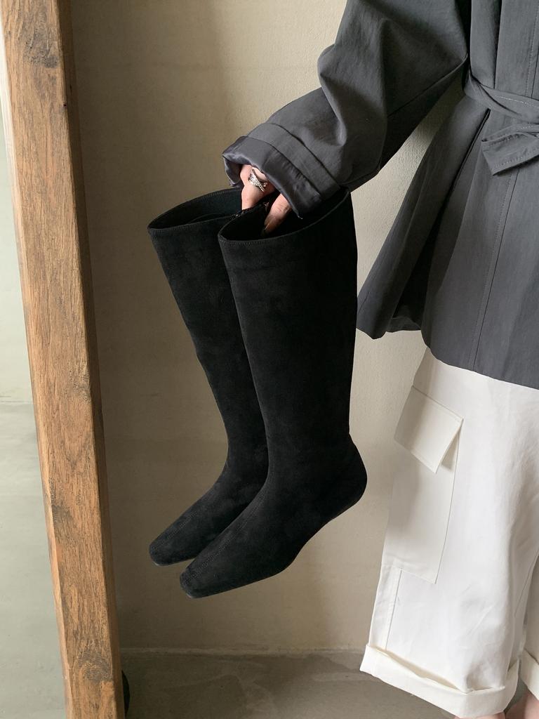 Low-heeled suede square-toed boots for women, new in autumn and winter, but knee-high boots, sleeves, fashion boots for women
