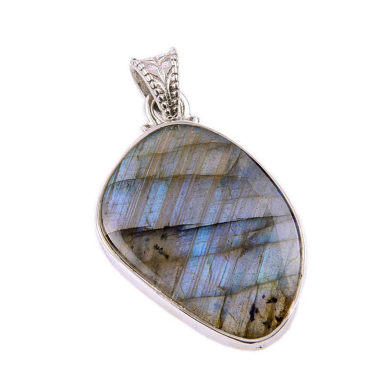 Natural Labradorite Gemstone 925 Solid Sterling Silver Jewelry Pendant 1.5" E9q76