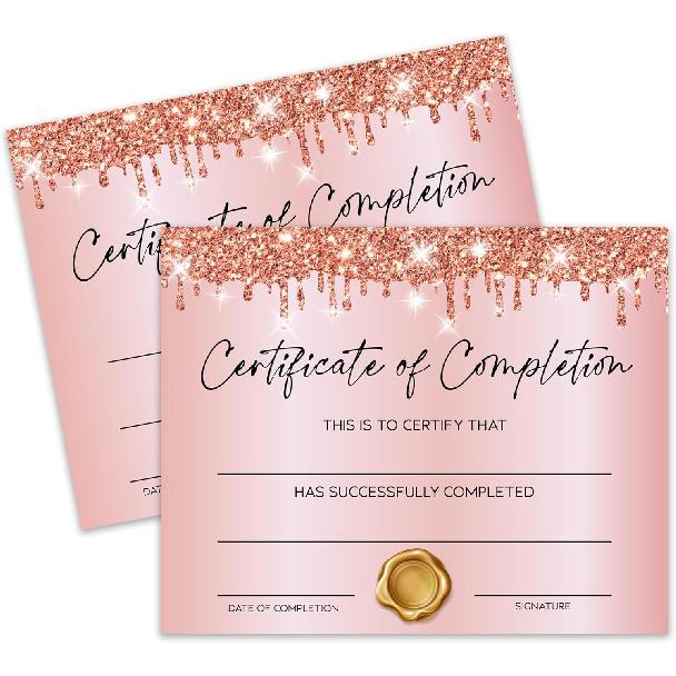 Certificate of Completion, Glitter Pink Training Certificate, Award Certificates for Graduation Diploma, Golden Certificate of Achievement Awards,