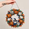 Fine Workmanship Decor Fall Pumpkin Sunflower Wreath Hanging Decor, Acrylic Hand Painted Festive Party Decoration Window Ornament,