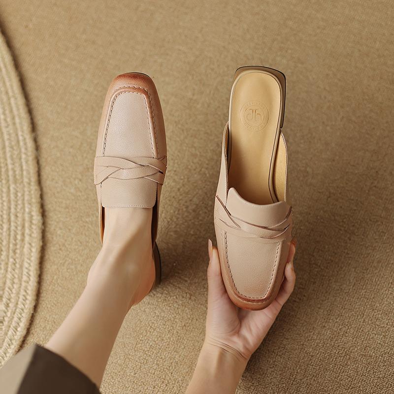 Women Sandals  Office Ladies Casual Women Pumps High Quality Genuine Leather Mules Low Heels Slippers Shoes Woman 2024 Summer