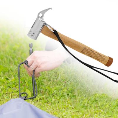Martelo de acampamento para barraca, prego de chão com alça, cabo de madeira, multiuso para áreas externas