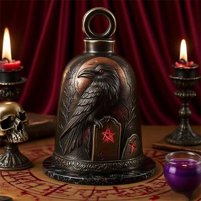 Corvo del Cimitero Campana Luna di Sangue Pietra Tombale Campana Corvo Campana Decorativa Gotica per Halloween Autunno Decorazione Interna Esterna Oggetto di Scena Casa Infestata