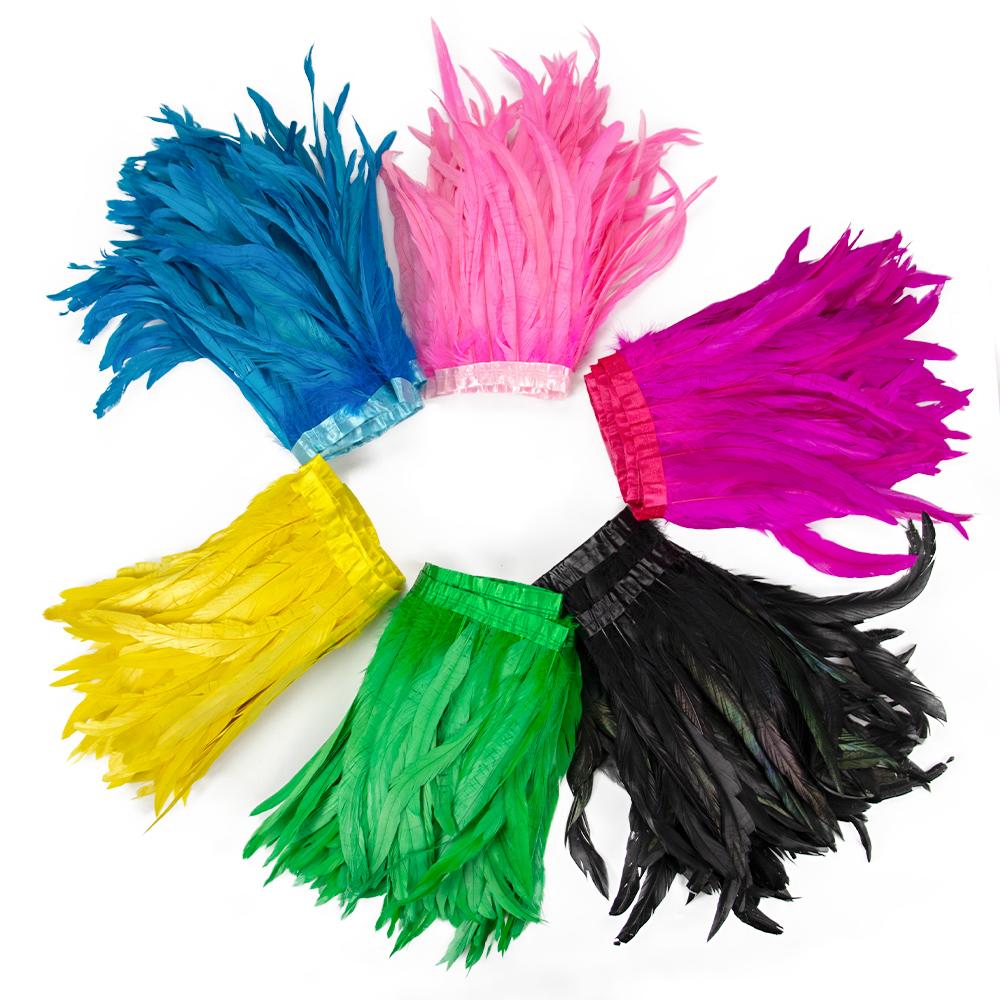 2M Färgade Tupp Stjärtfjädrar Kantband DIY Hantverk Karneval Sömnad Kostym Dekor Kyckling Plumas Bröllop Damklänning 25-30cm