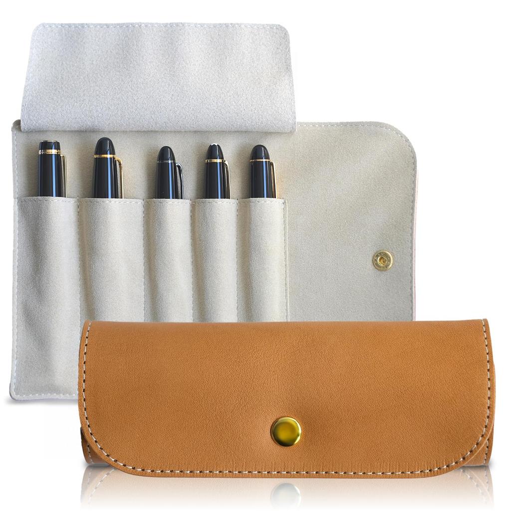 Roll pen case that protects and charms your precious Protects fountain Tochigi Made in Japan &Liebe pens. pens. leather. (Natural).