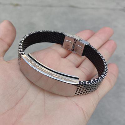 Bracciale Magnetico da Uomo Europeo e Americano Inciso in Acciaio Inossidabile e PVC