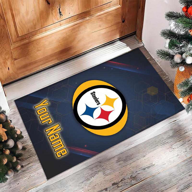 Pittsburgh Steelers Crystal Velvet Rug, Custom Name Text Personalized Non‑Slip Floor Mat for Home Decor Gift