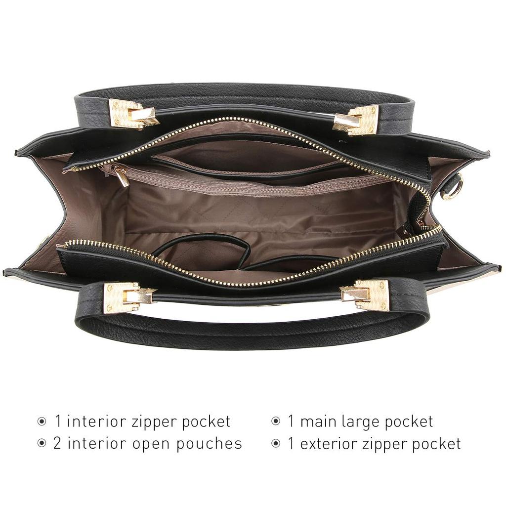 Dasein Handbag Top Handle Satchel Bag Large Shoulder Work Bag Tote with M Women's Wallet, Black,