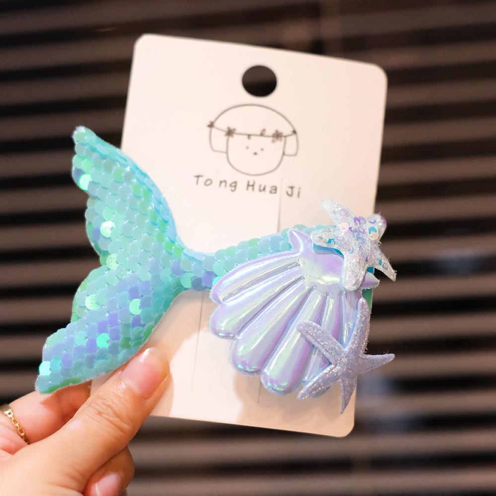 Sequin Mermaid Princess Hair Clip: Special Children s Shiny Fishtail Hair Accessory, Girls Headwear. синий
