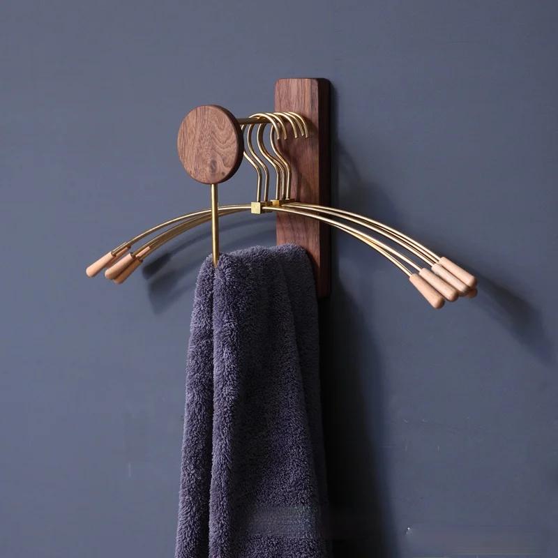 Black Walnut Hanger Wall Hanging Hanger Storage Rack Bedroom Brass Hanger Household Simple Storage Rack Hanging Clothes Rack