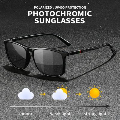 Fashion Photochromic Sunglasses Men Women Vintage Square UV400 Eyewear for Driving Fishing