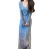 Wear in early autumn, new Chinese super fairy tie-dye v-neck dress, femininity age-reducing, slightly fat mm thin dress