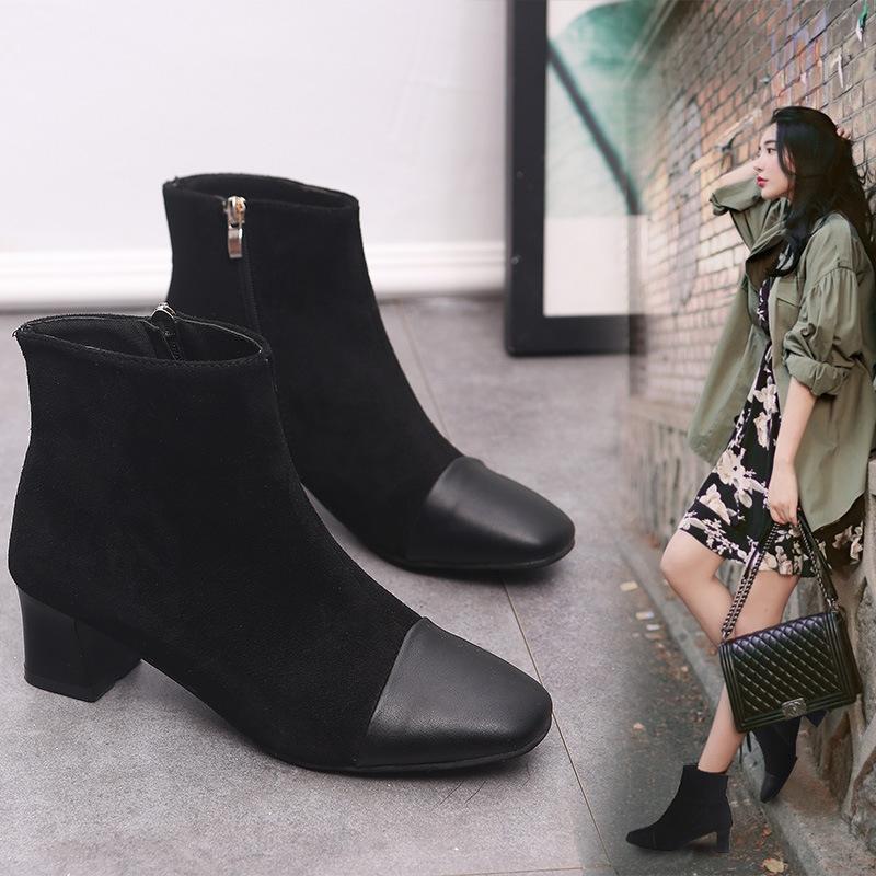 Leather Low Heel Boots Women Motorcycle Boots Autumn Shoes Women Patent Leather Ankle Boots Zapatos De Mujer 653