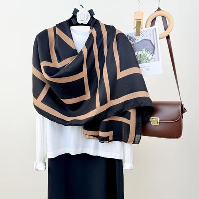 Spring and Autumn Design Simple Line Printed Scarf Women's Classic Retro Cotton and Linen Long Scarf Air Conditioned Room Shawl