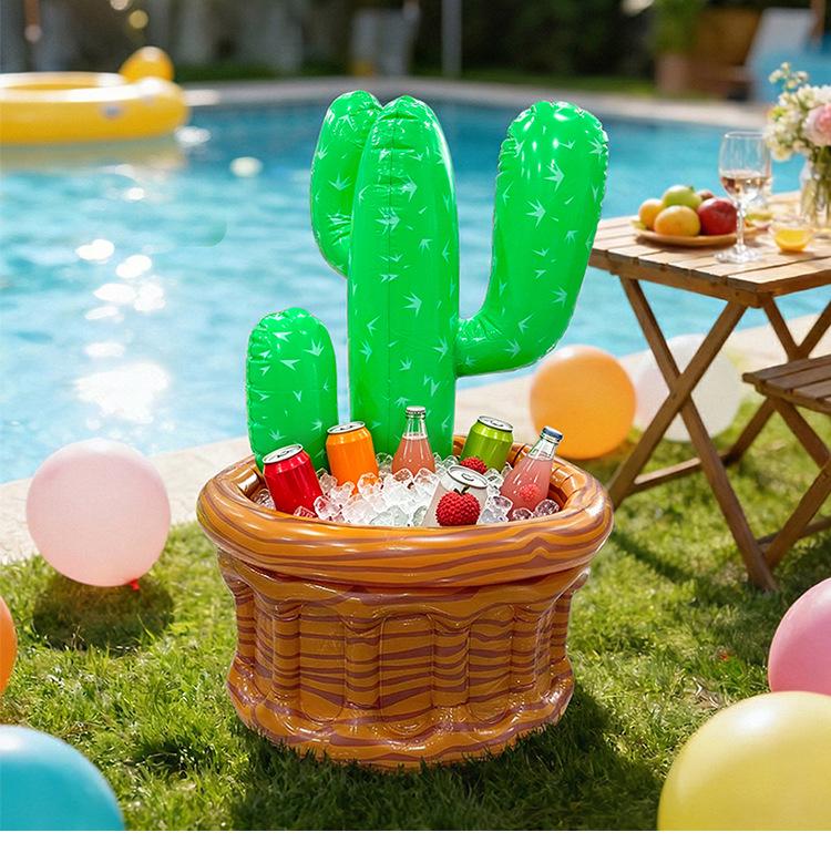 Inflatable Cactus Beer Barrel Floating Ice Bucket for Pool Parties