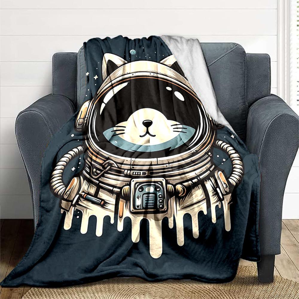 1pc SpaceKitty Lightweight Flannel Blanket, Comfortable and Warm Blanket, for Office and Camping Sofa Bed004