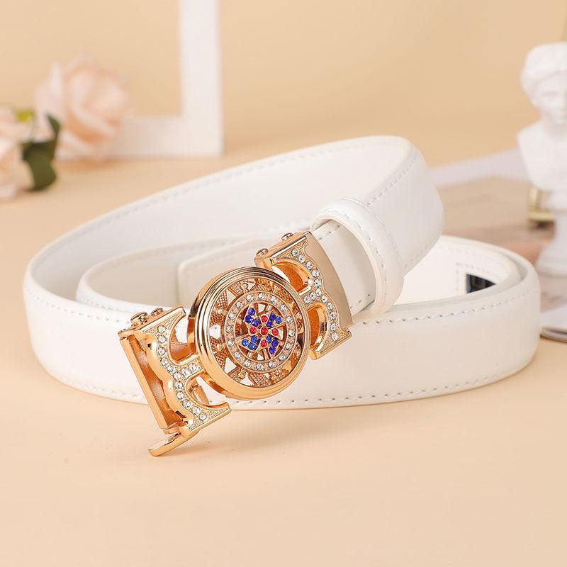 Fashion Stylish Womens Versatile Automatic Buckle Decorative Denim Belt For 2024