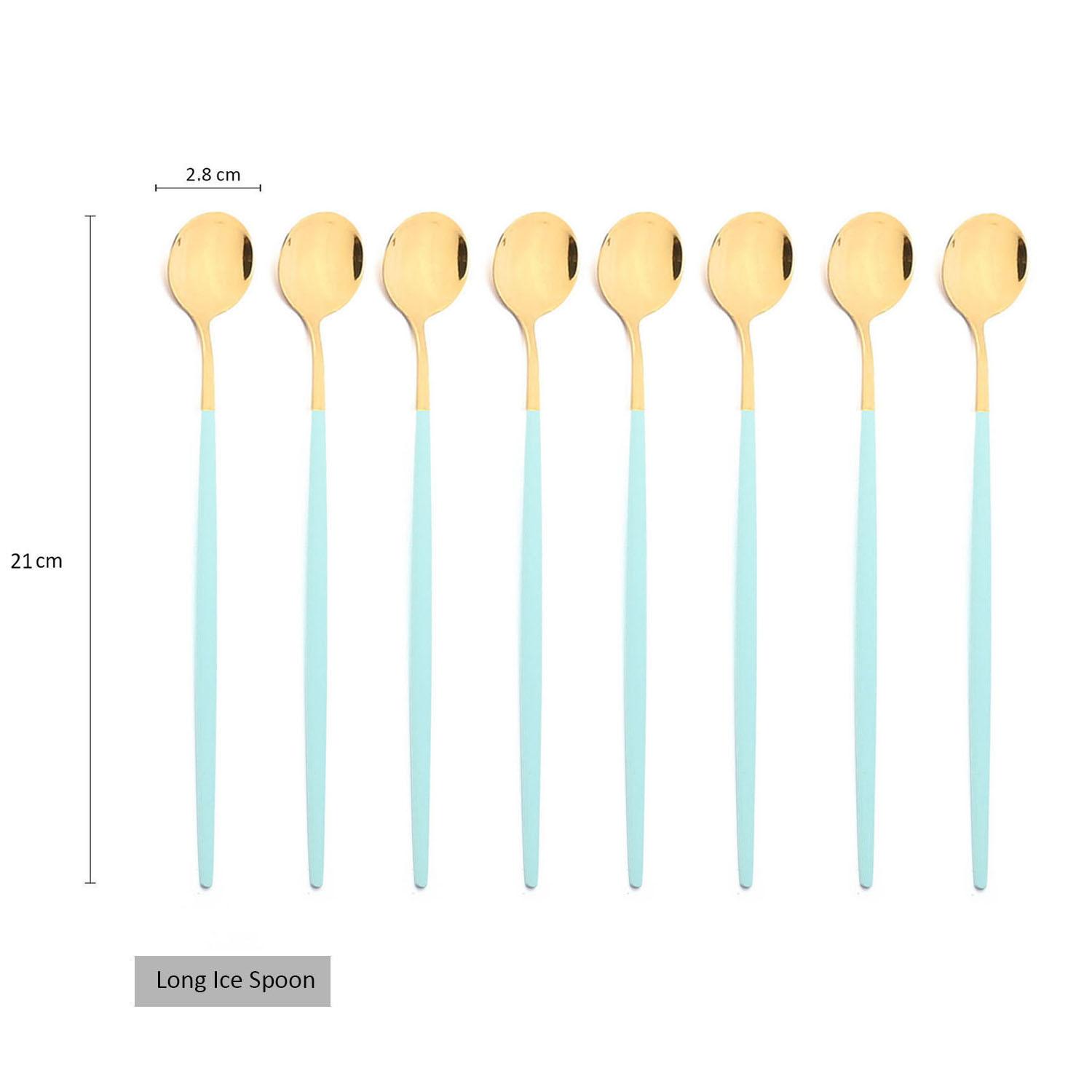 

8 шт., ложка для льда с длинной ручкой, ложка для кофе, чая, размешивания, нержавеющая сталь, черное золото, набор столовых приборов, посуда, кухонный набор столовых приборов золотой/мятный