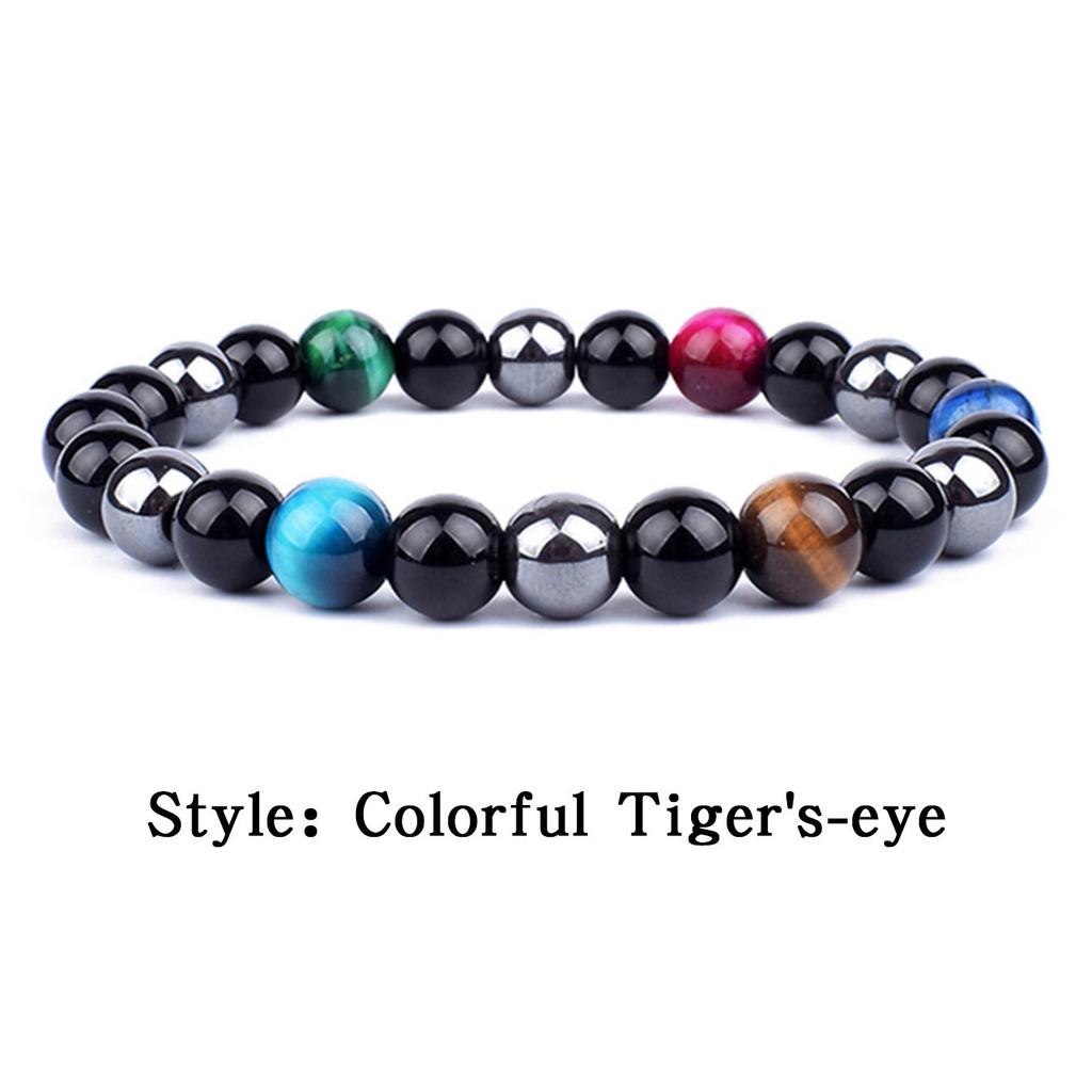 Trendy Tiger Eye Black Onyx Beaded Natural Stone Stretch Elastic Unisex Bracelet