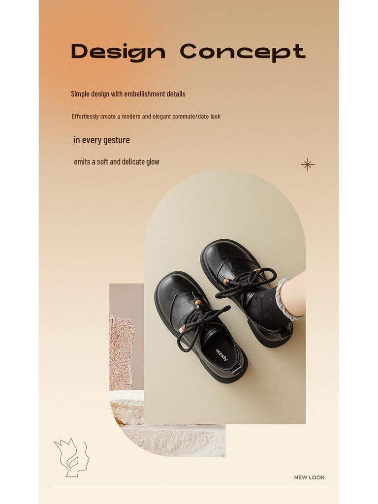 Augusdon Women's Black Lace-up Loafers, British Style, Thick Sole, Autumn 2025 Collection.