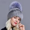 Women Winter Fur Hats Natural Rex Rabbit Fur Pompom Knitted Warm Elastic Fashionable Fluffy Thick Outdoor Genuine Real Fur Hat