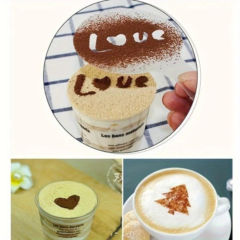 16Pcs Coffee Stencils Set Barista Cappuccino Art Templates Latte Foam Decor Tools Plastic Cake Decorating Kitchen Home Use