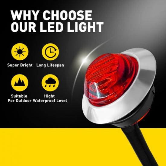 10X 3/4" LED Strobe+Steady Side Marker Lights Dual Function RED 3 Wires 12V 24V