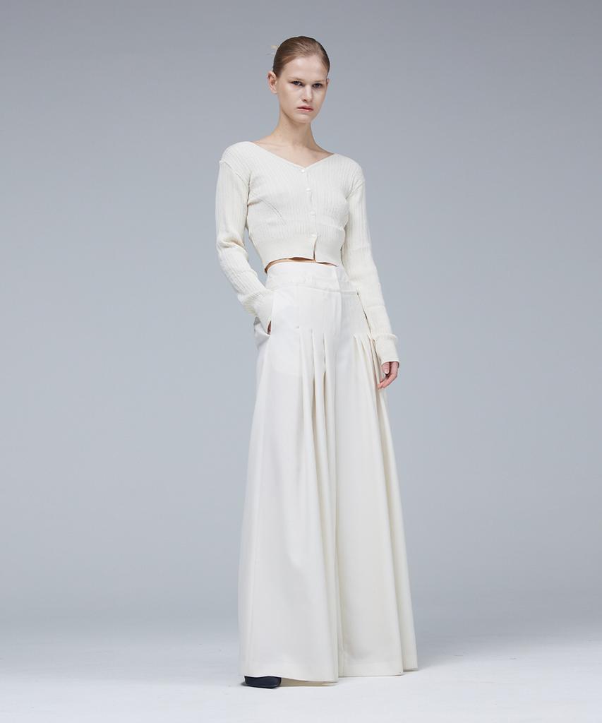 Meuameu Signature Unbalance Band Pin Tuck Slacks